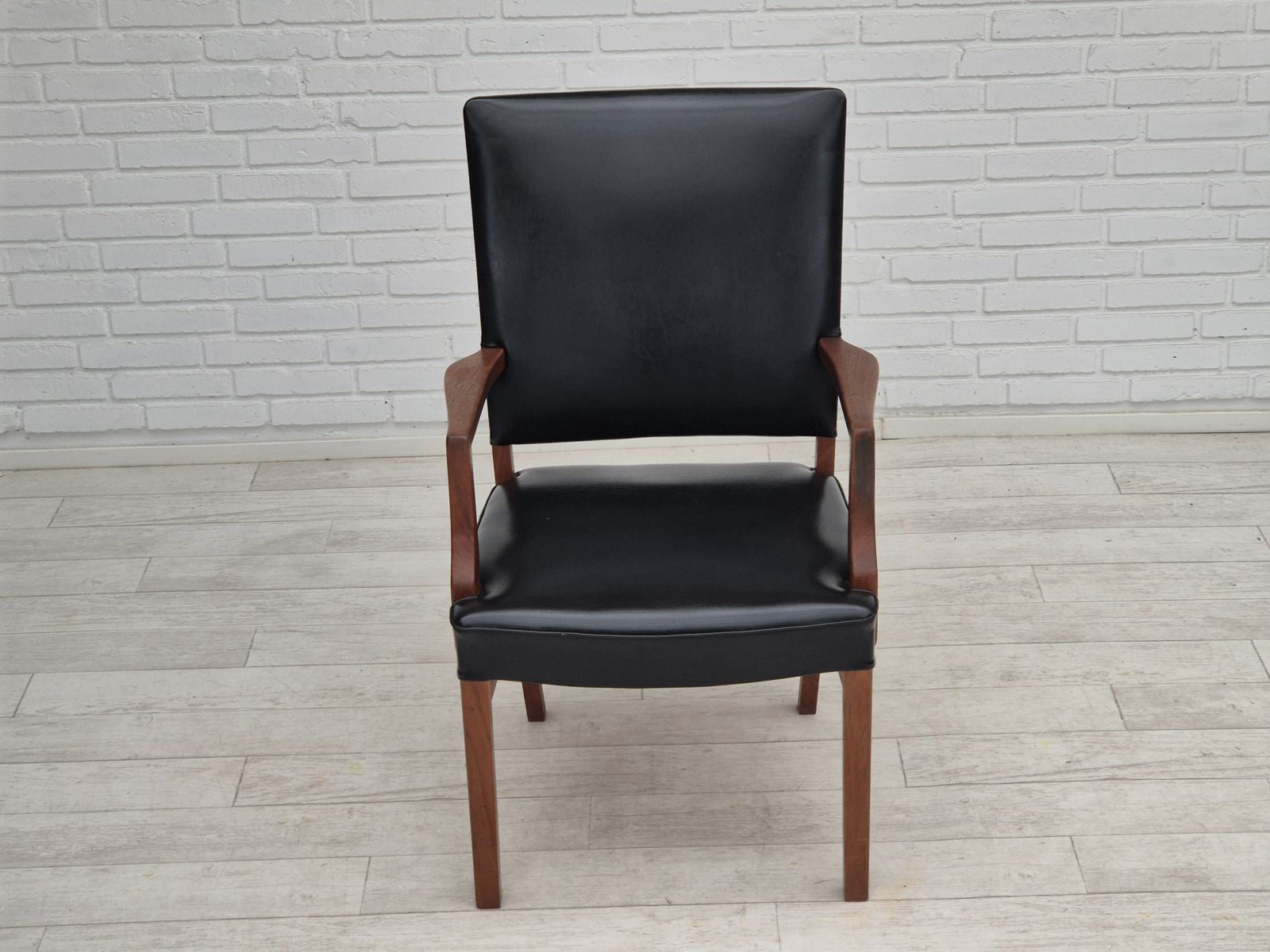 1960s, Danish Armchair, Original Very Good Condition, Teak Wood, Artificial Leather. photo for sale