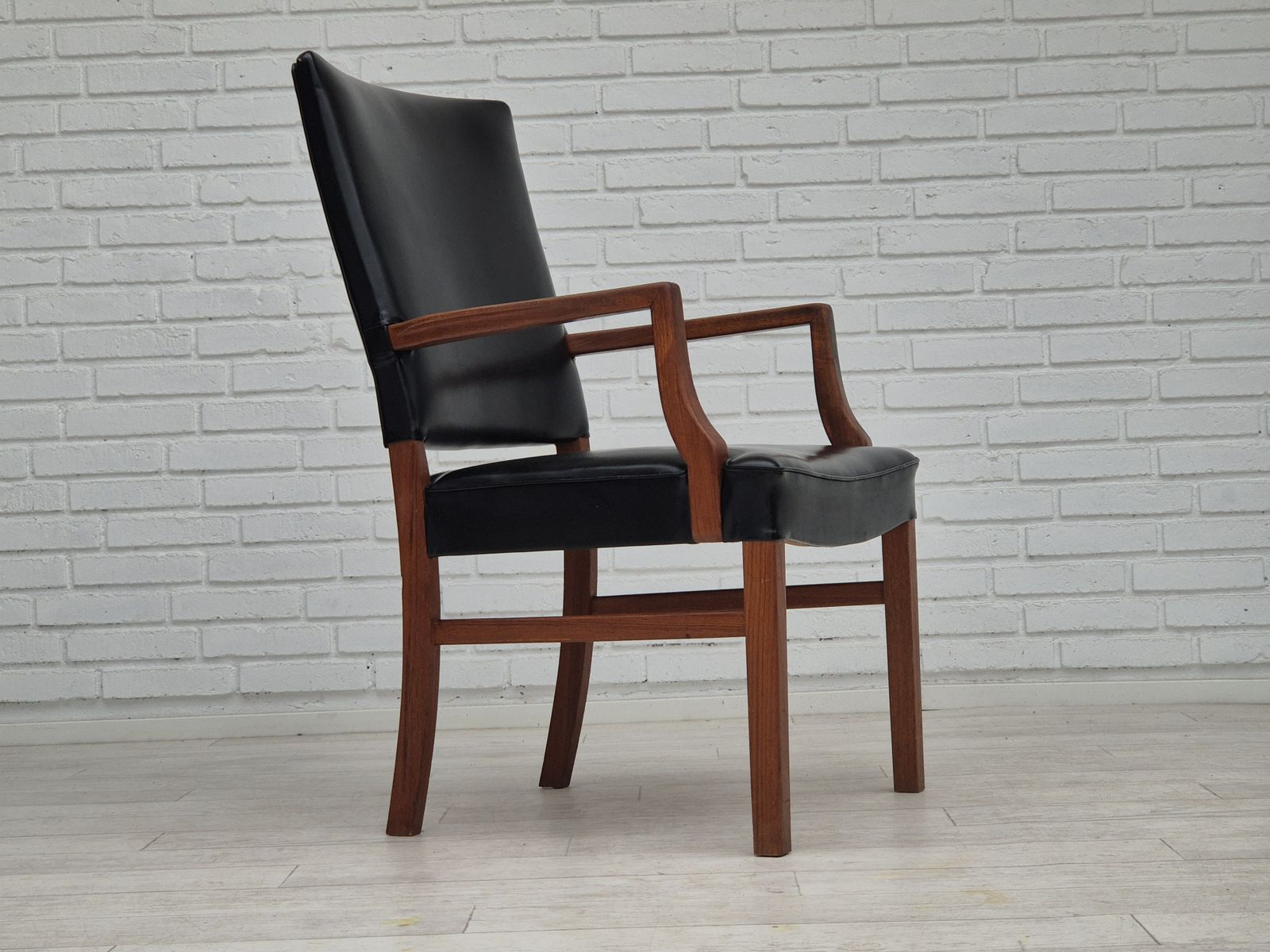 1960s, Danish Armchair, Original Very Good Condition, Teak Wood, Artificial Leather. photo Furniture