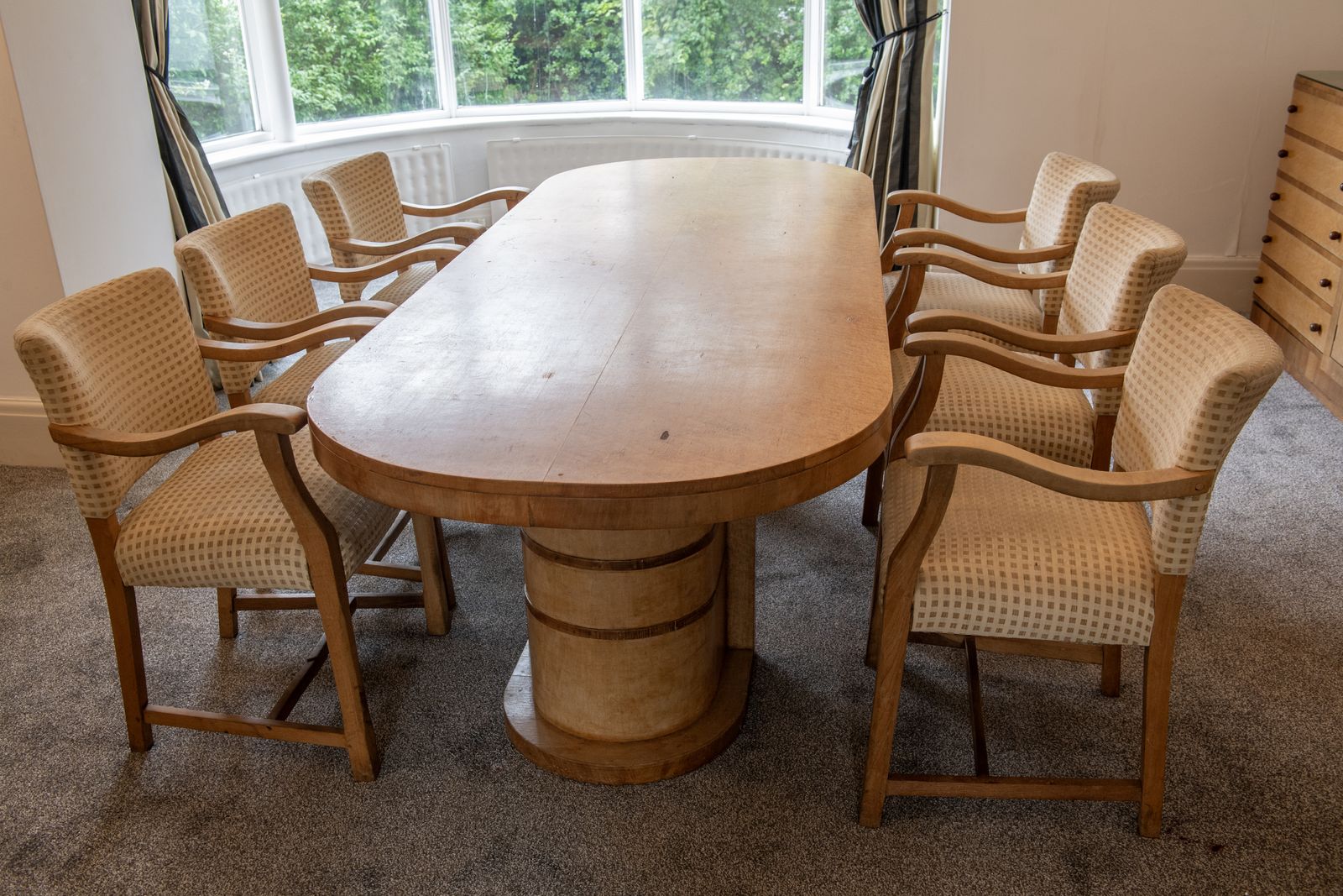 Art Deco Dining Suite With Chairs & Sideboard.Circa 1930s. In Birdseye Maple photo Furniture