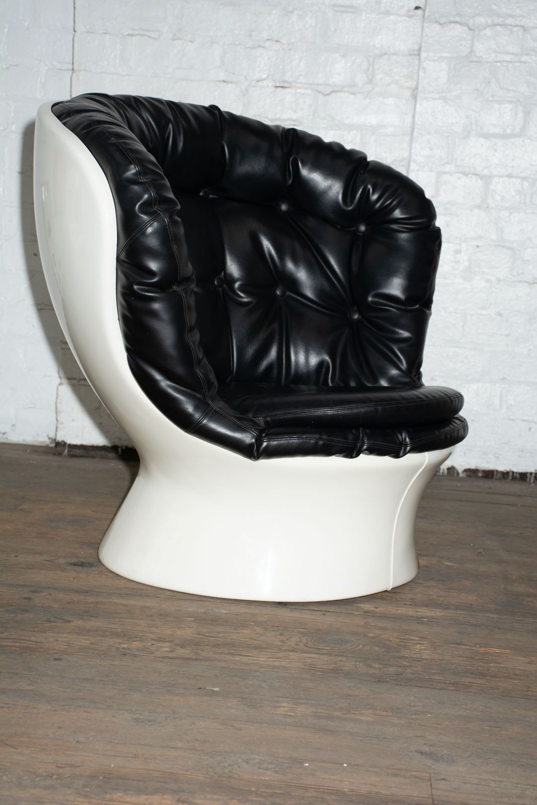 Vintage Fiberglass Black Leather Lounge Chair Designed By Michel Cadestin For Airborne photo buy