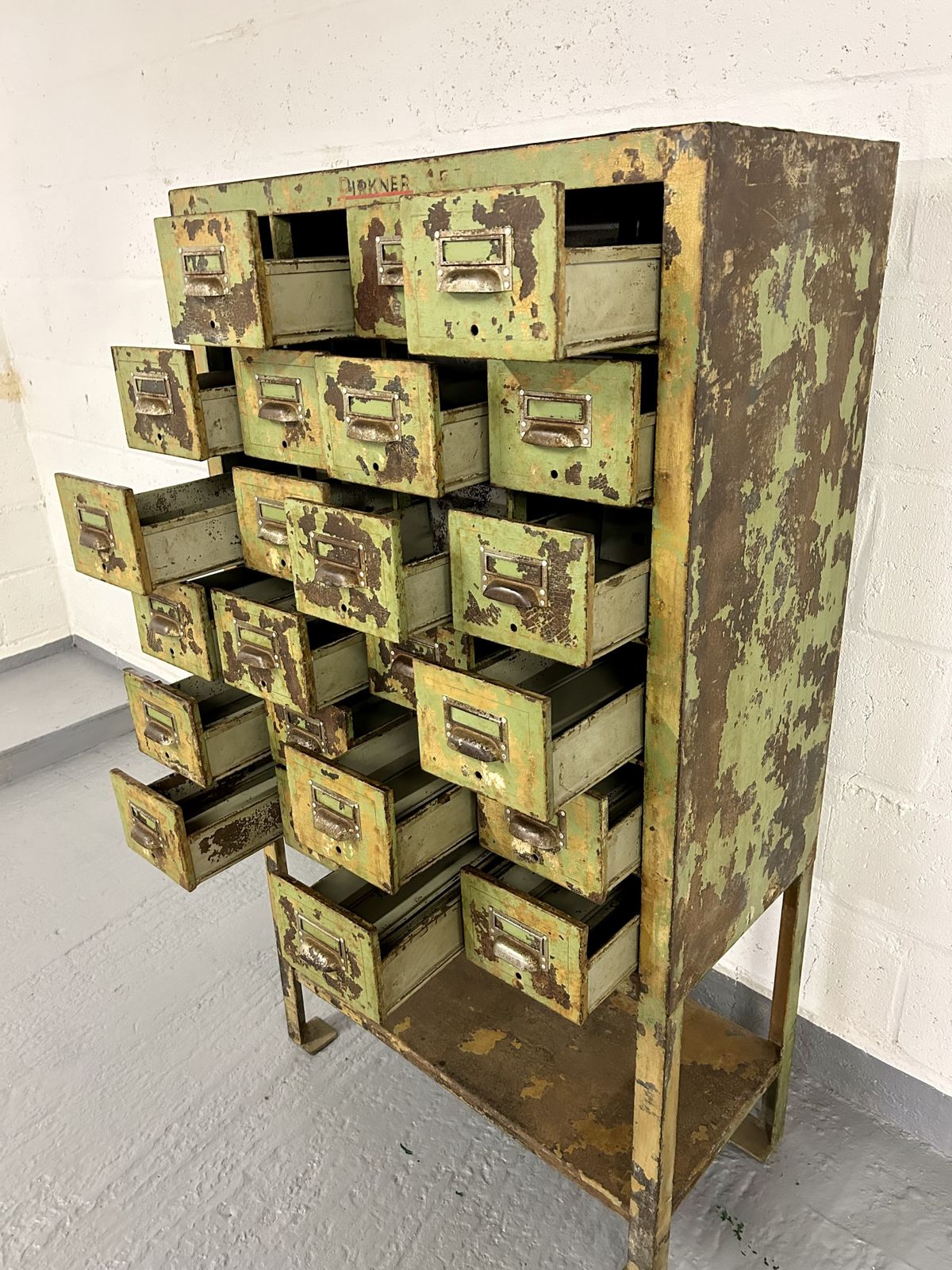 Industrial Bank Of Drawers Filing Chest Painted Metal photo 600.0