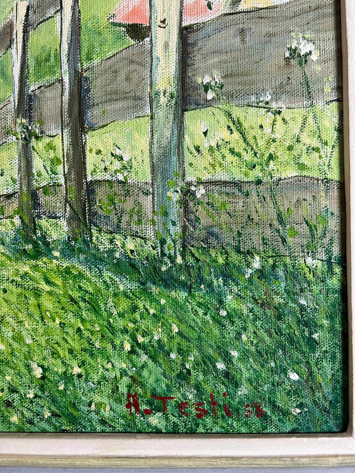 Original Framed Painting Of Swiss Village, Church And Farmer, Art From Switzerland, Farmer Portrait photo vintage