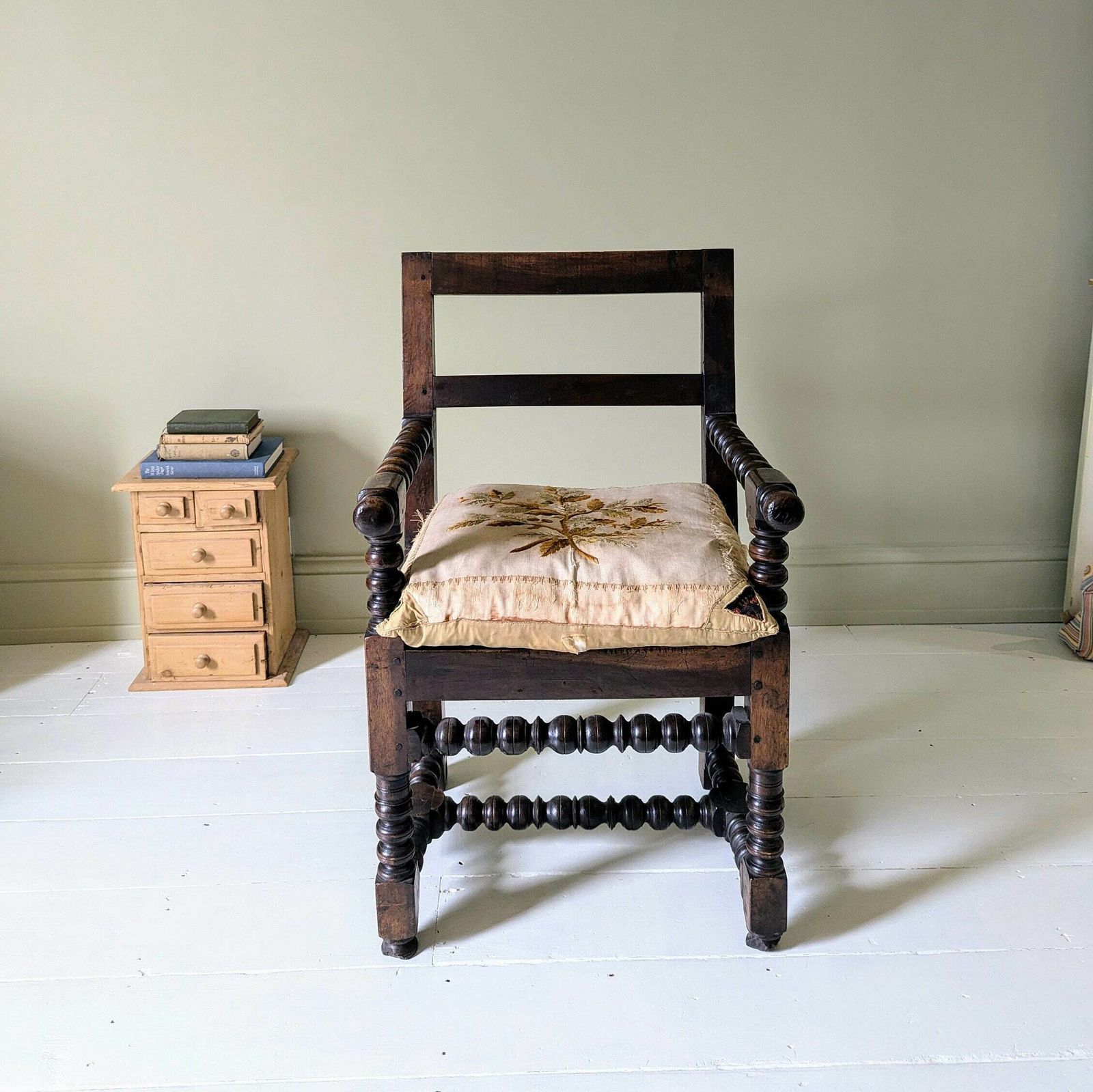 A Provincial French Antique Bobbin Carved Walnut Armchair With Cushion C1800 photo furniture