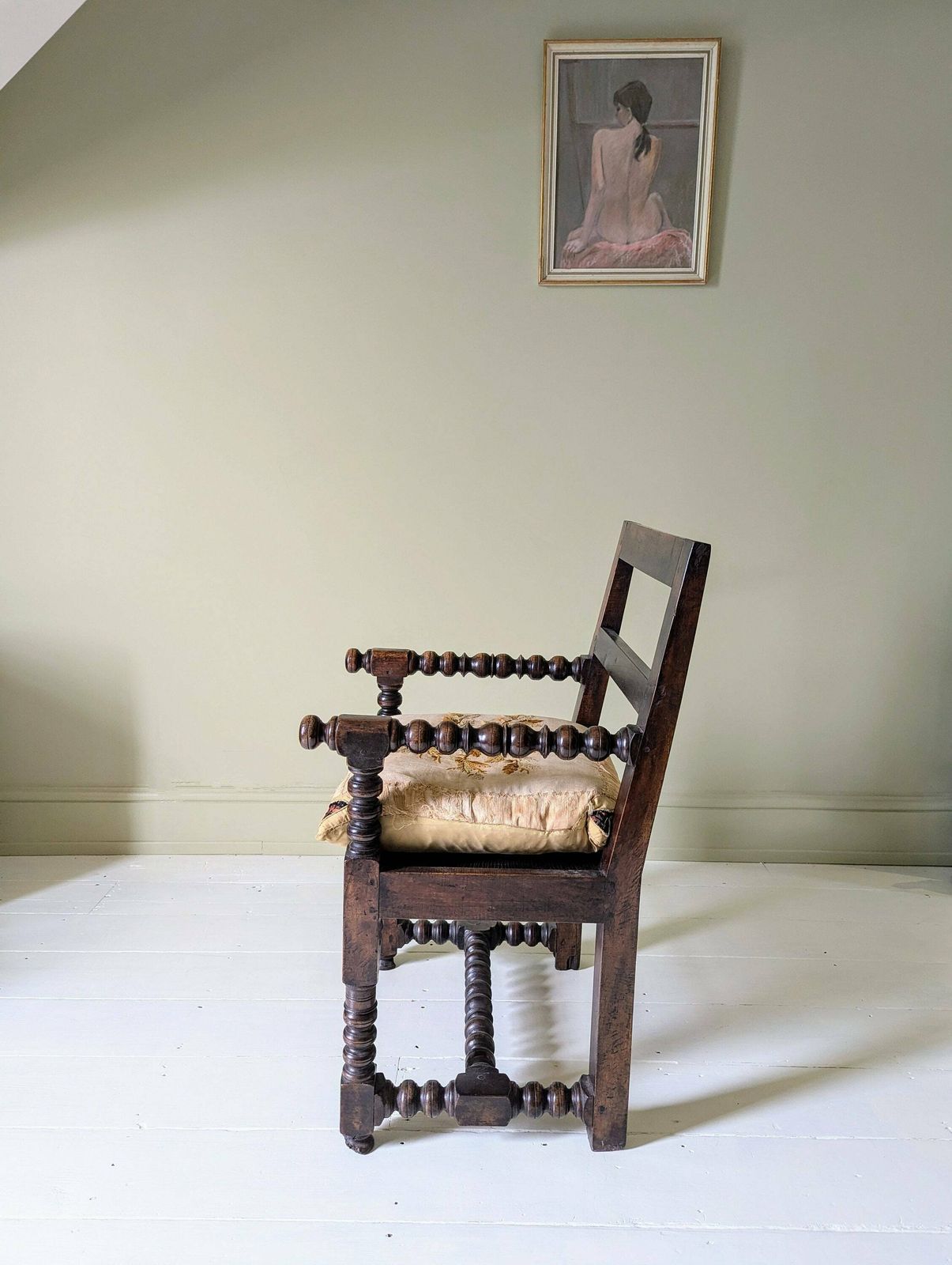 A Provincial French Antique Bobbin Carved Walnut Armchair With Cushion C1800 photo vinterior