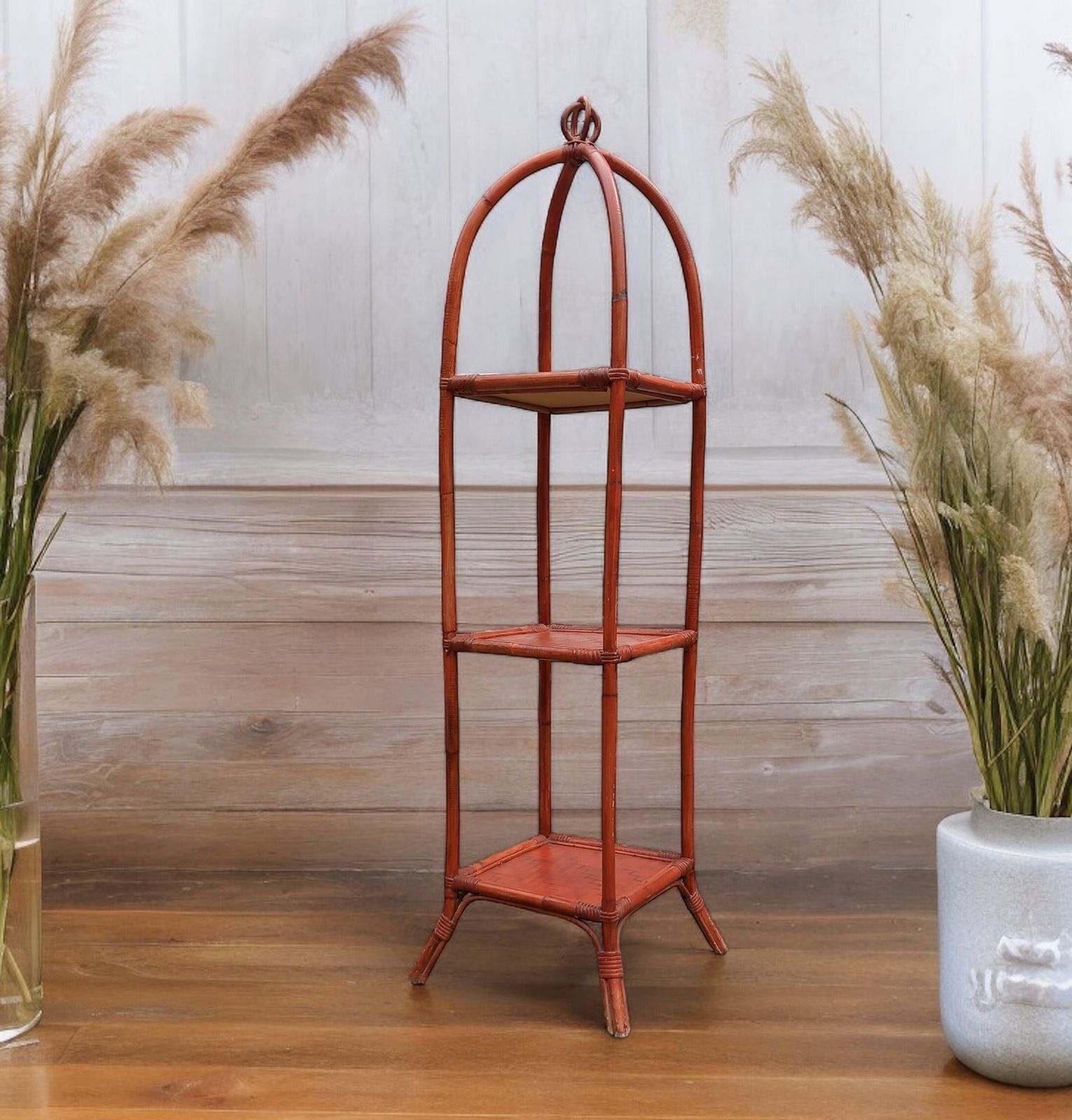 Mid Century Bamboo And Rattan Whatnot Shelf