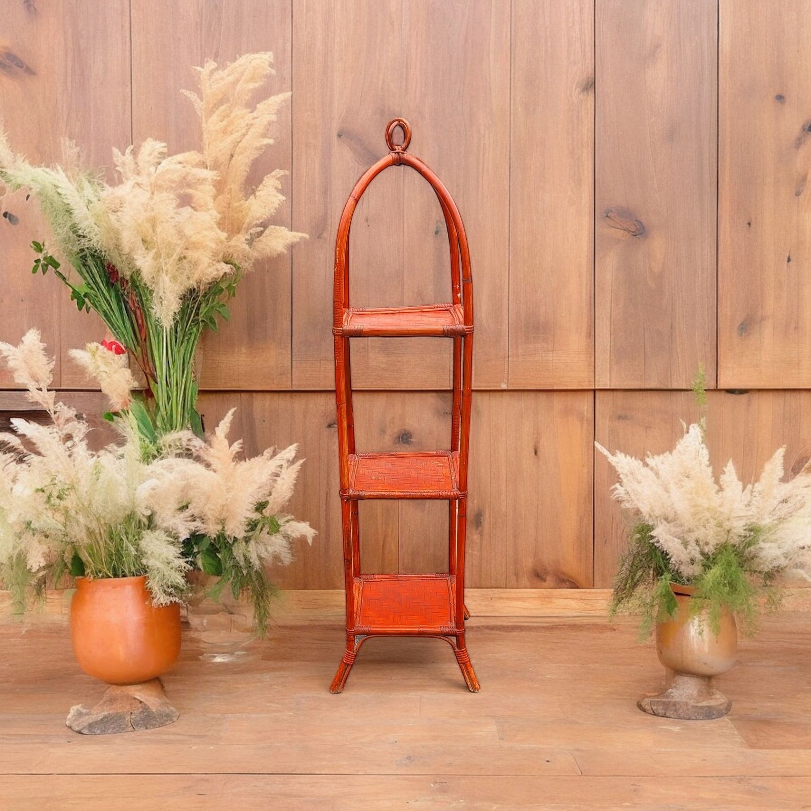 Mid Century Bamboo And Rattan Whatnot Shelf photo vintage