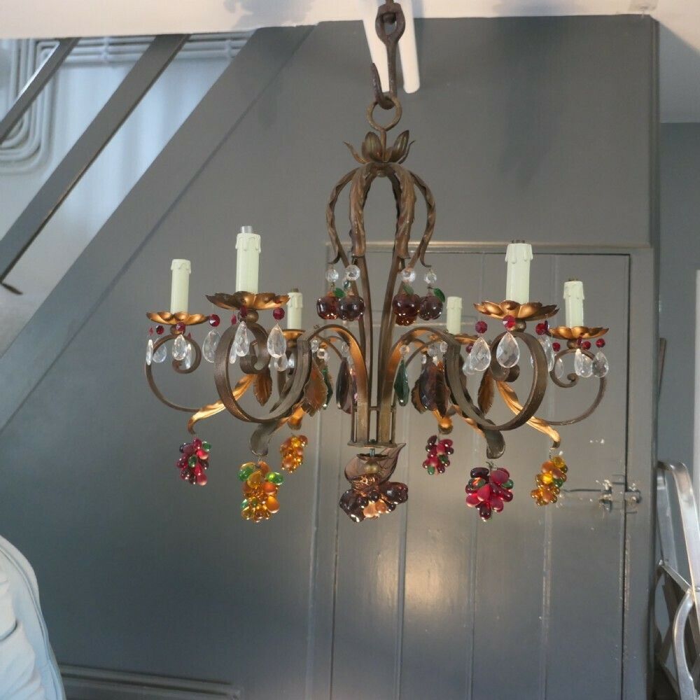 Lighting 6 Branch Chandelier Hung With Coloured Crystal Fruits, Grapes, Apples And Pears photo