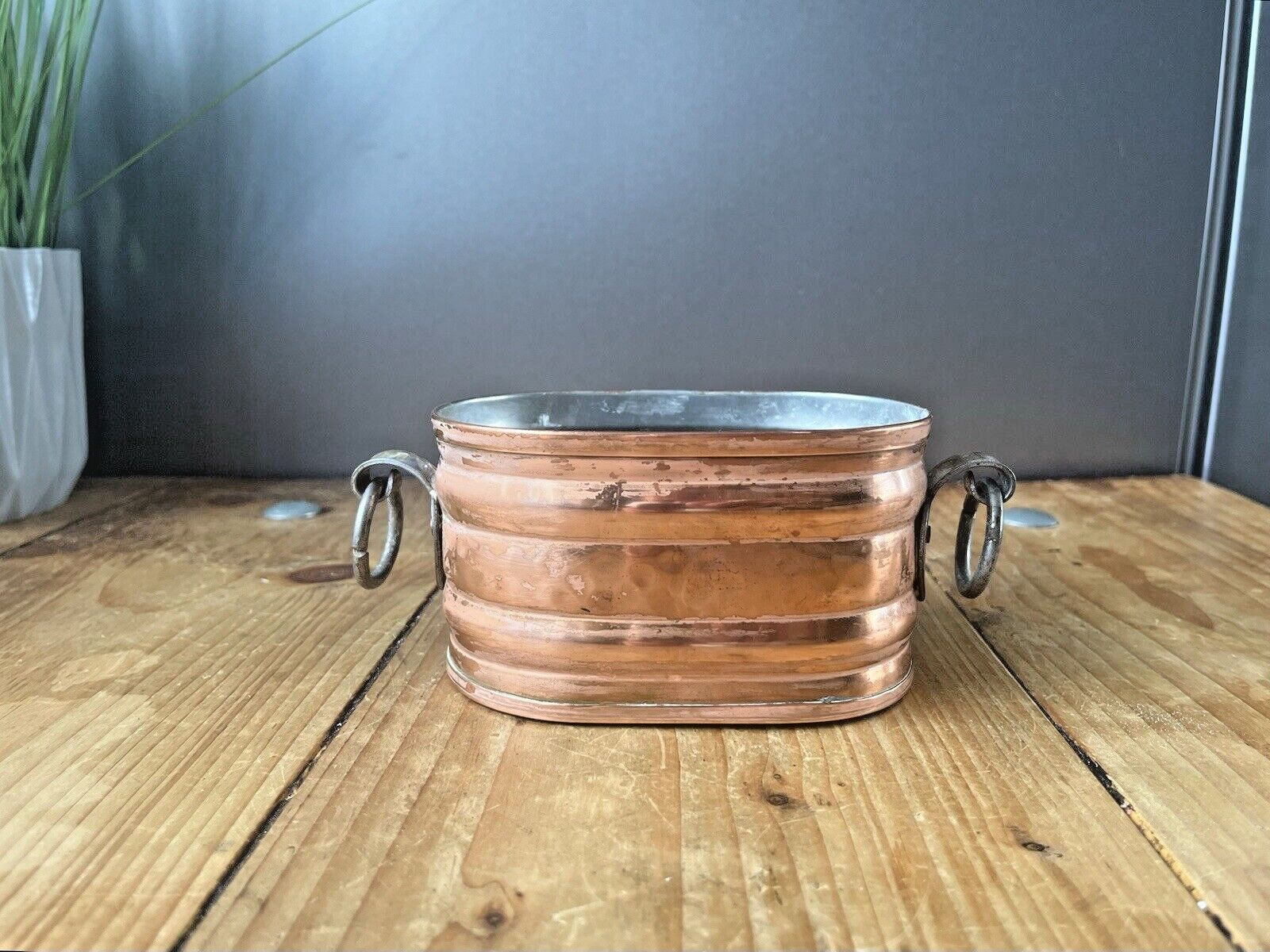 Vintage Swedish Copper Ribbed Heart Dimpled Flower Trough Herb Planter Plant Pot photo Home Decor