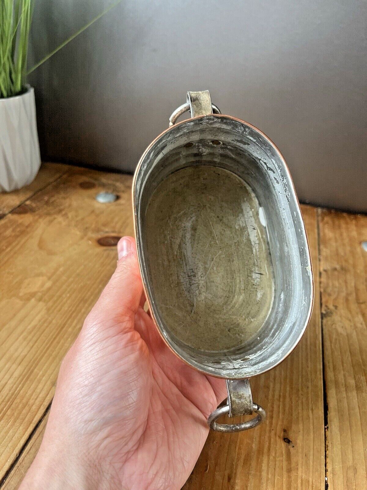 Vintage Swedish Copper Ribbed Heart Dimpled Flower Trough Herb Planter Plant Pot photo vinterior