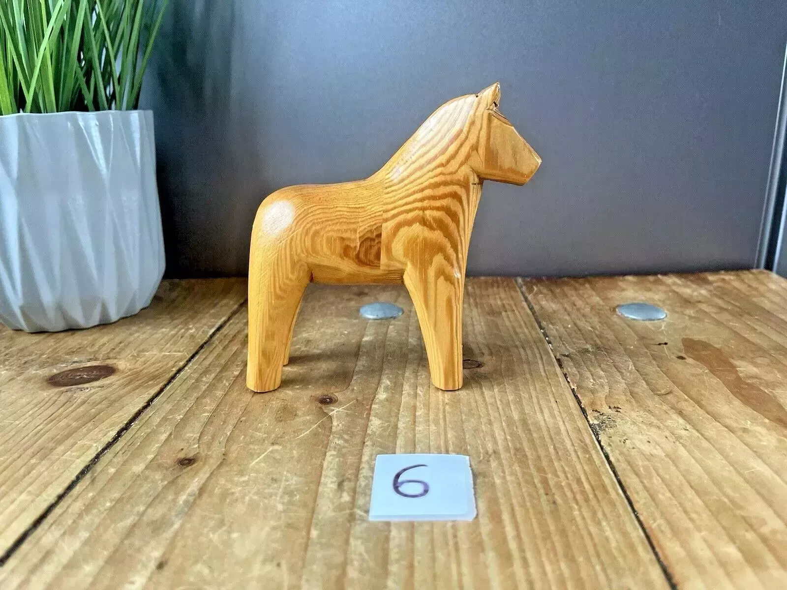 Vintage 60's Large 12cm Unpainted Swedish Folk Art Dala Horse Dalahast photo Art