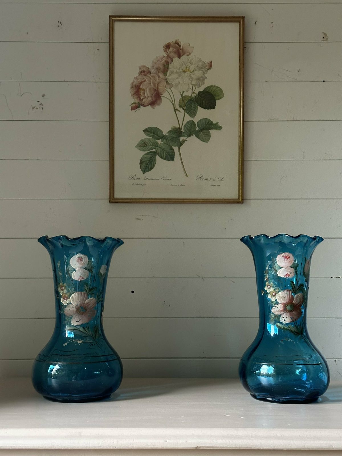 Stunning Pair Of Blue French Frill Neck Vases