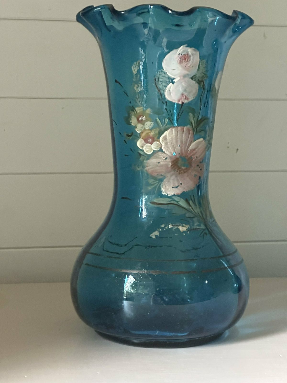 Stunning Pair Of Blue French Frill Neck Vases photo for sale
