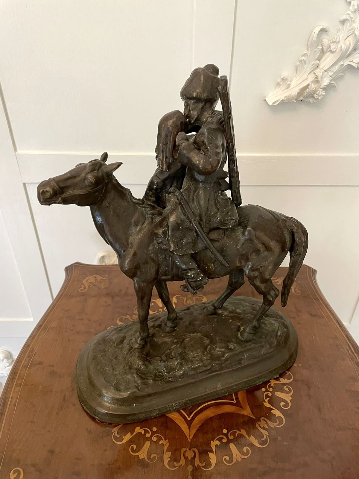 Antique 19th Century Quality Bronze Figure Of A Cossack On Horseback