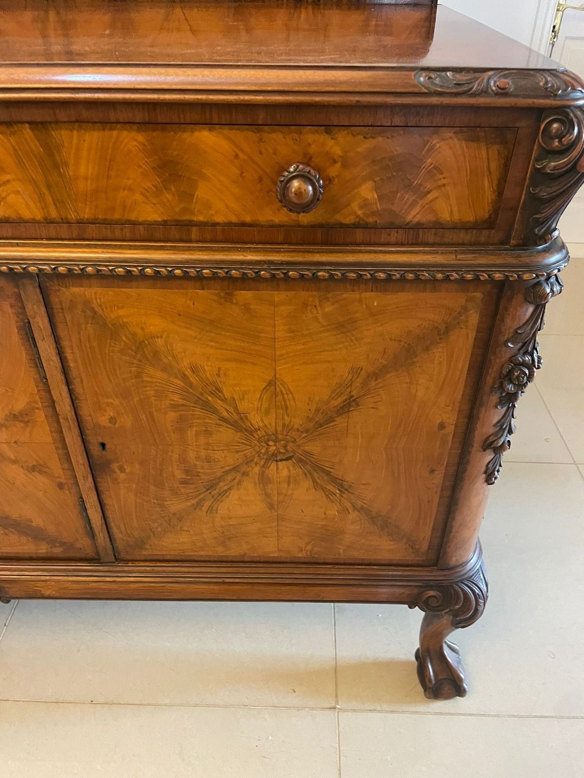 Superb Quality Antique Early 20th Century Carved Burr Walnut Sideboard By Maple And Co. photo vinterior