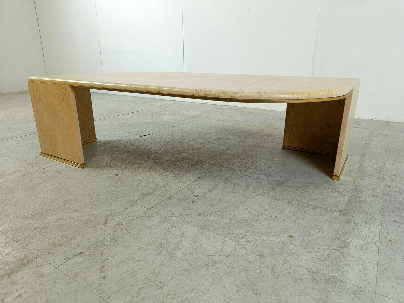 Vintage Travertine And Brass Coffee Table, 1970s photo for sale