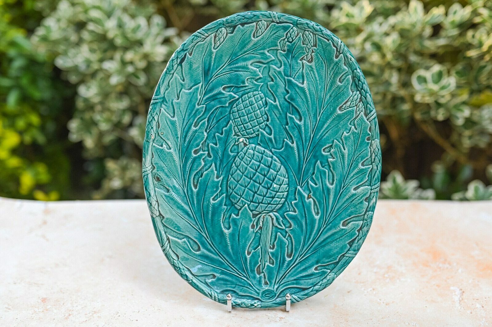 Asparagus And Artichokes Majolica Dish, French Green Majolica