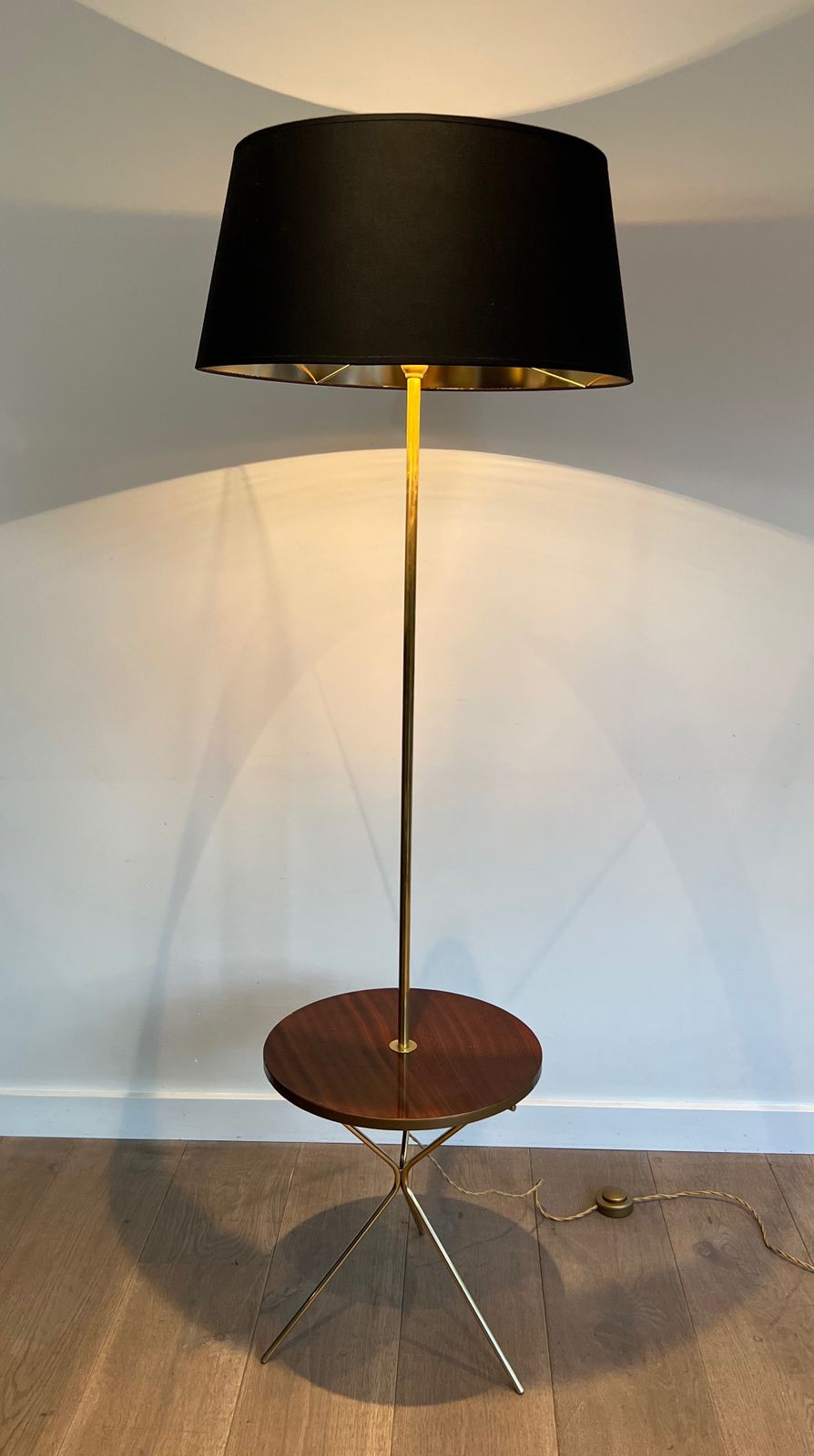 Parquet Floor Lamp In Brass And Mahogany In The Style Of Maison Jansen photo furniture