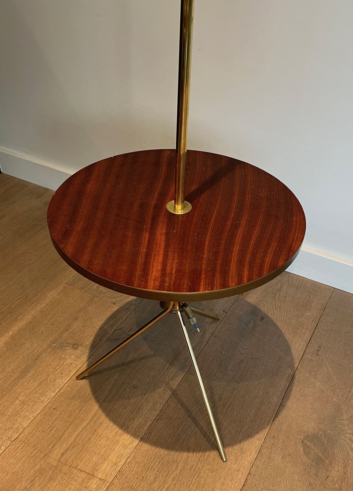 Lighting Parquet Floor Lamp In Brass And Mahogany In The Style Of Maison Jansen photo