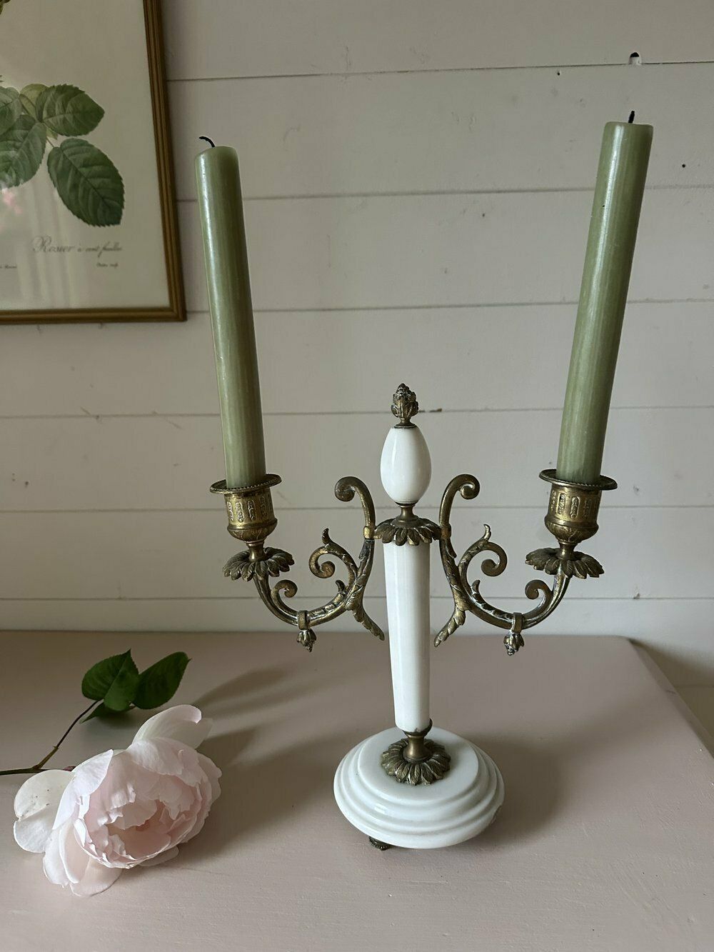 Pretty Antique 19th Century Marble And Bronze Candelabra