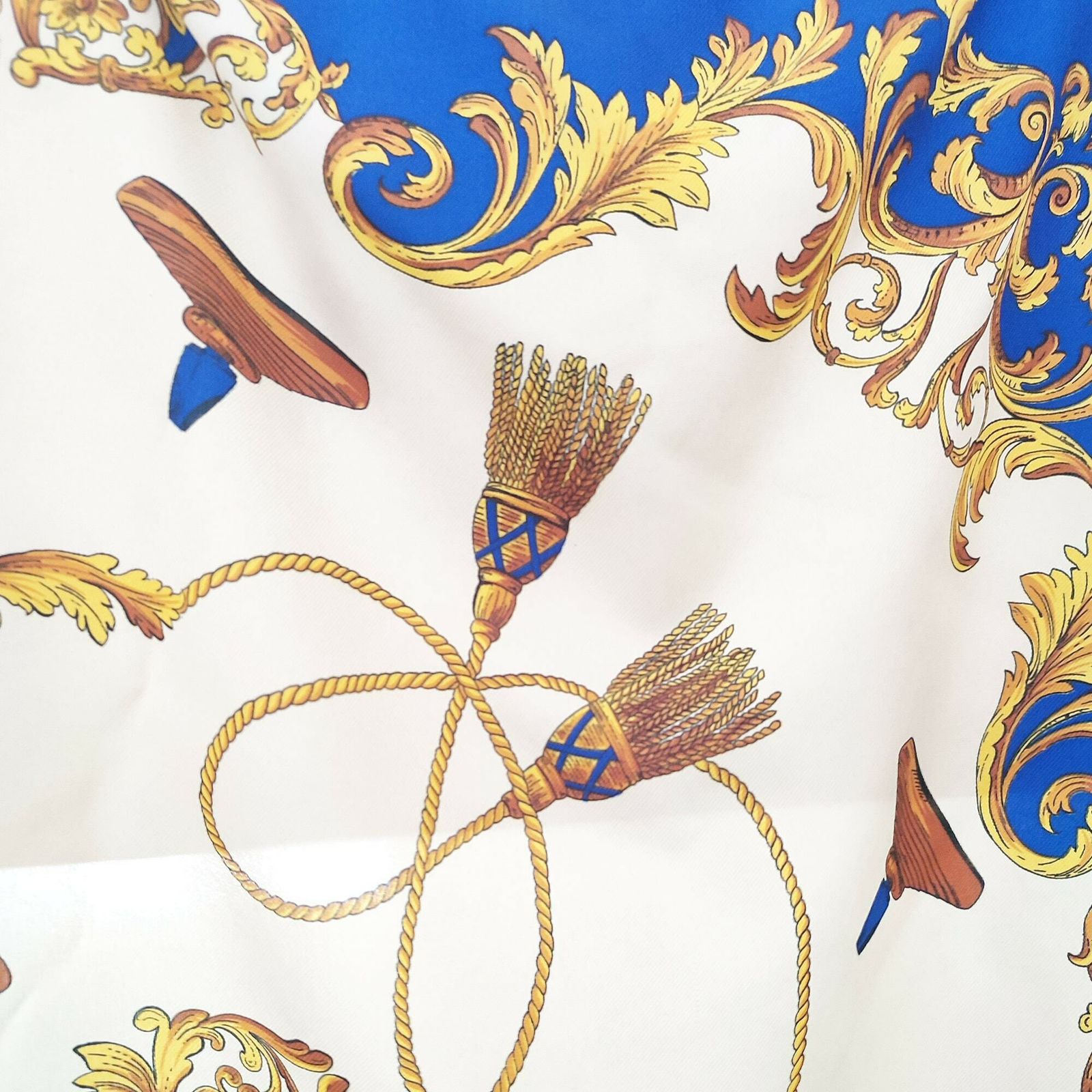 90's Rare Vintage Italian Scarf Inspired By The 8 Jour Fragrance By Yves Rocher   Made In Italy   Baroque Classical Gold Swag   Blue & Gold photo buy