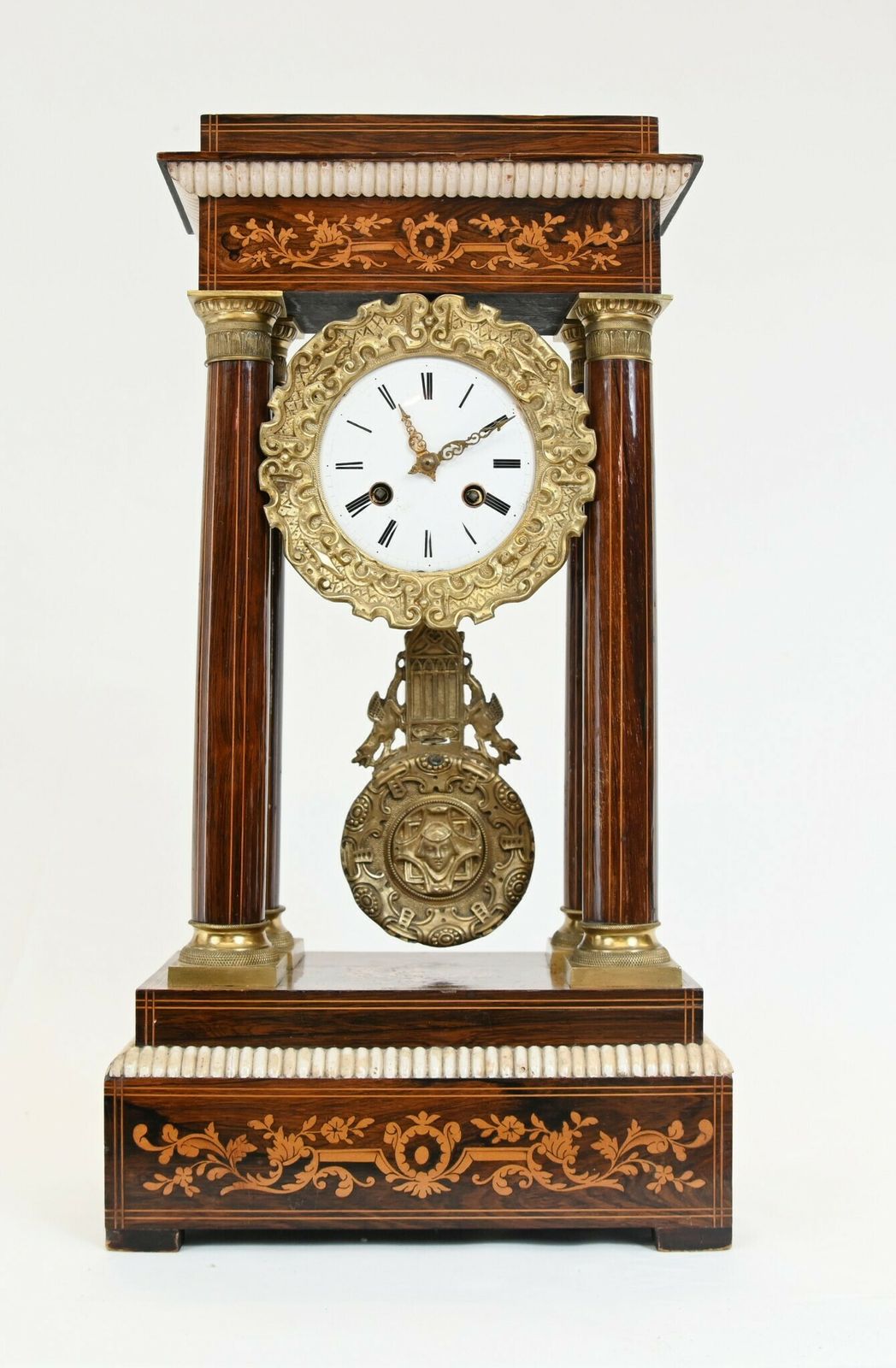 Charles X Portico Clock French Mantle Inlay 1810 photo Home Decor