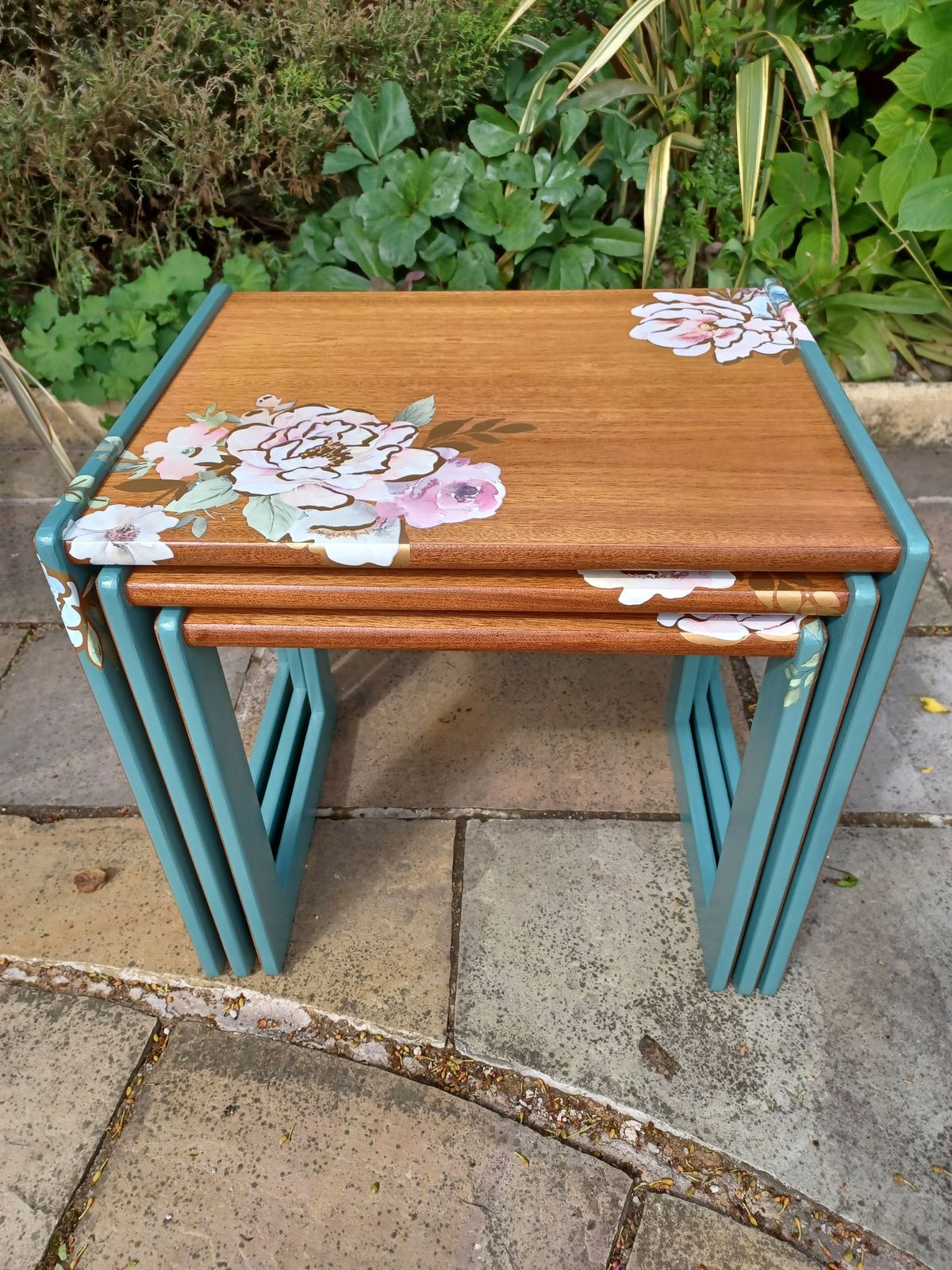 G Plan Nest Of Tables Upcycled Green And Natural Wood