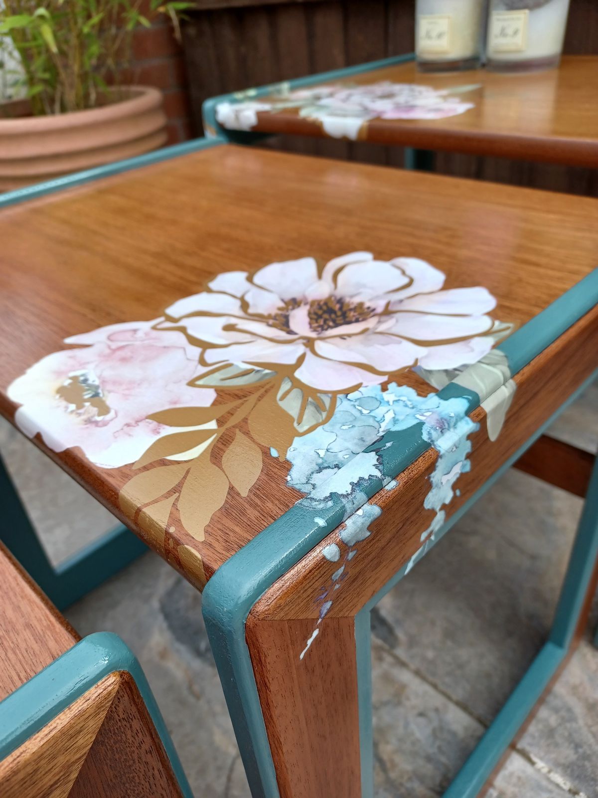 photo for sale G Plan Nest Of Tables Upcycled Green And Natural Wood