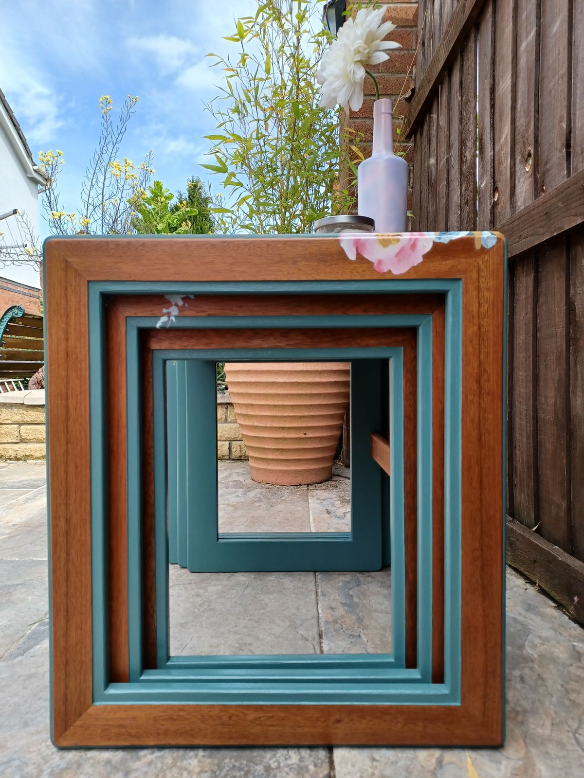 photo vintage G Plan Nest Of Tables Upcycled Green And Natural Wood