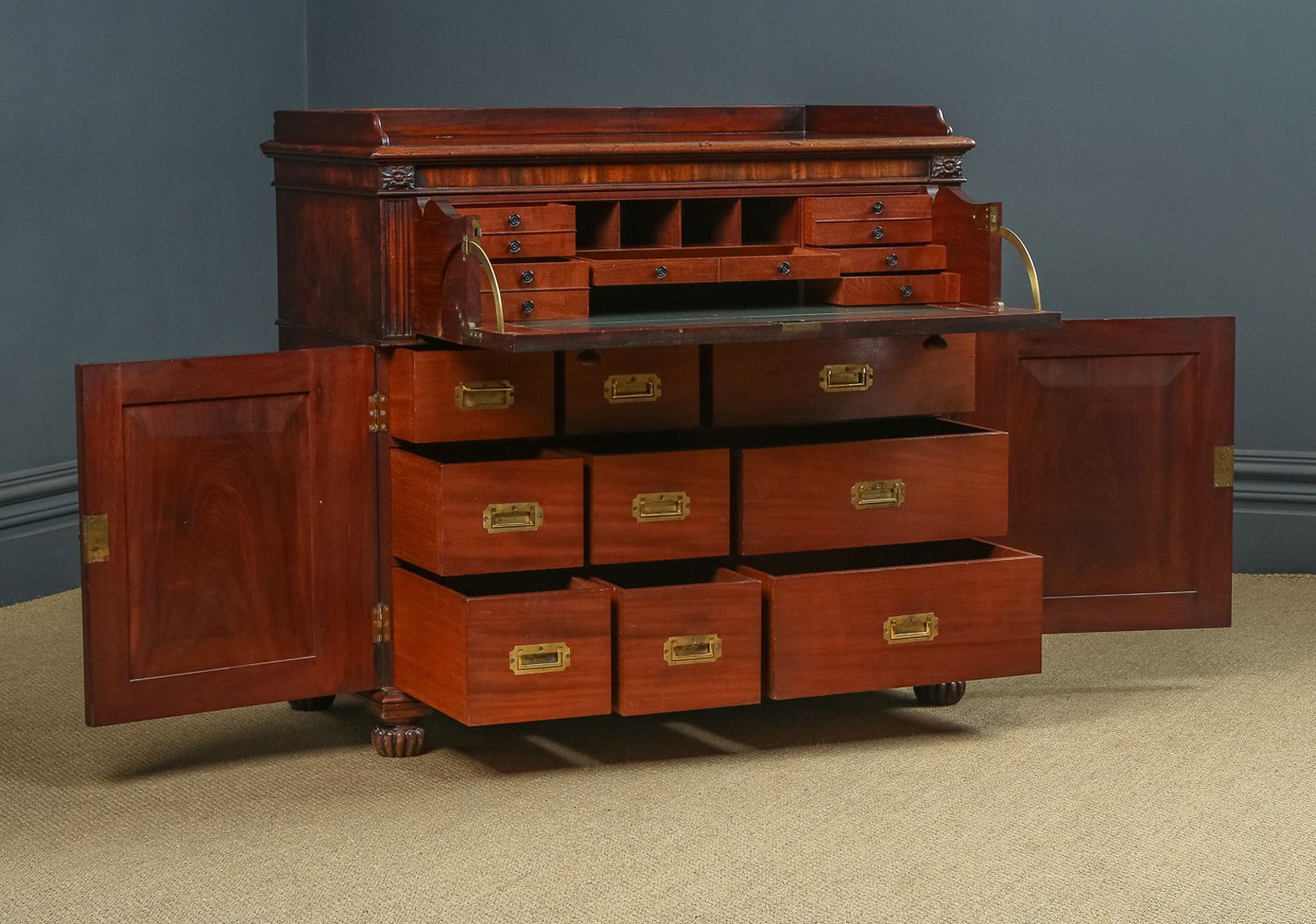 English Regency Flame Mahogany Secretaire Desk Bureau Chest Of Drawers By Gillows Of Lancaster (Circa 1830) photo buy