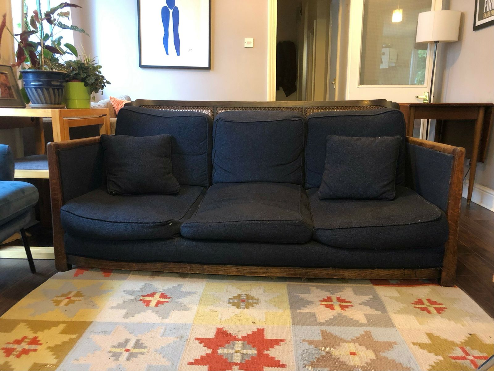 1920s Edwardian Cane / Wooden Frame 3 Seater Sofa photo vinterior