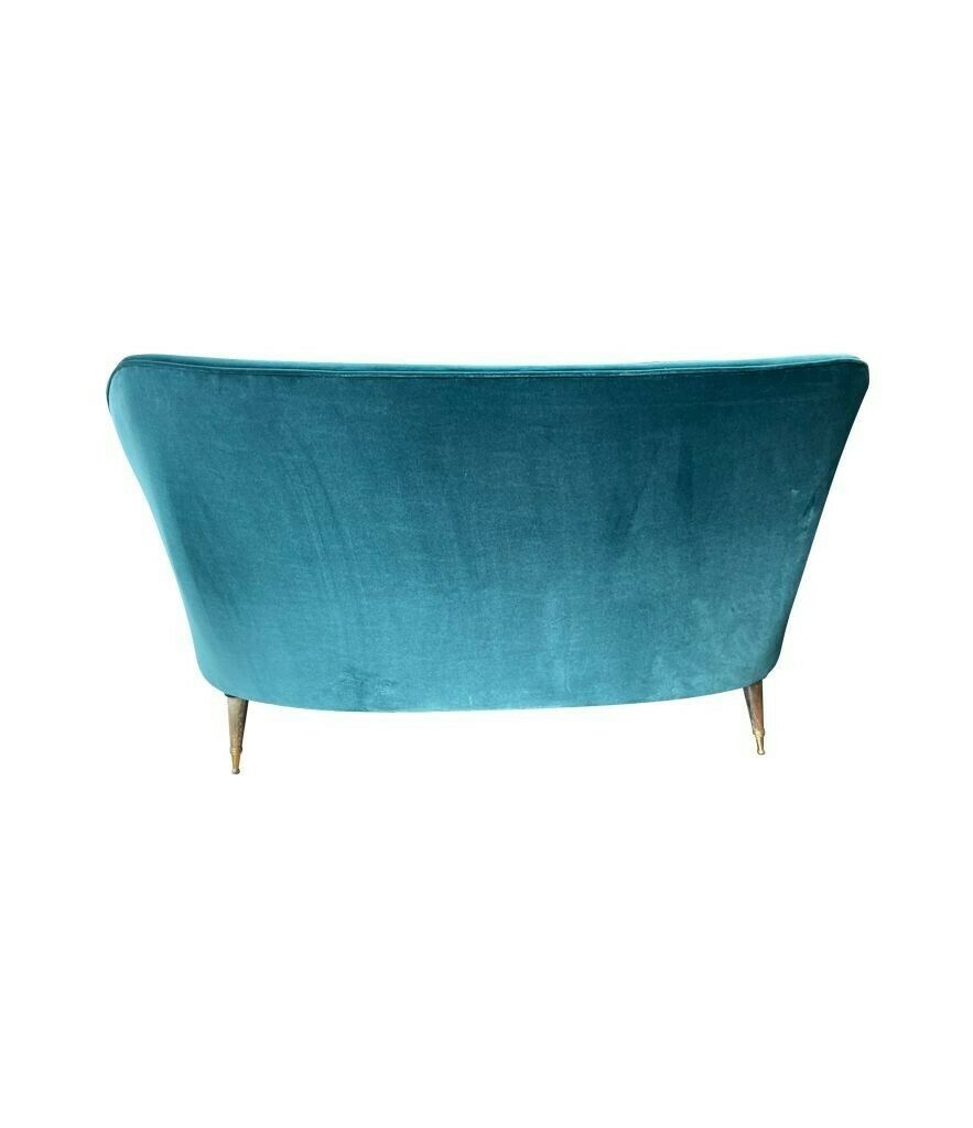 Furniture An Orignal Italian 1950s Two Seater Sofa With Curved Back, With Brass And Wooden Feet photo