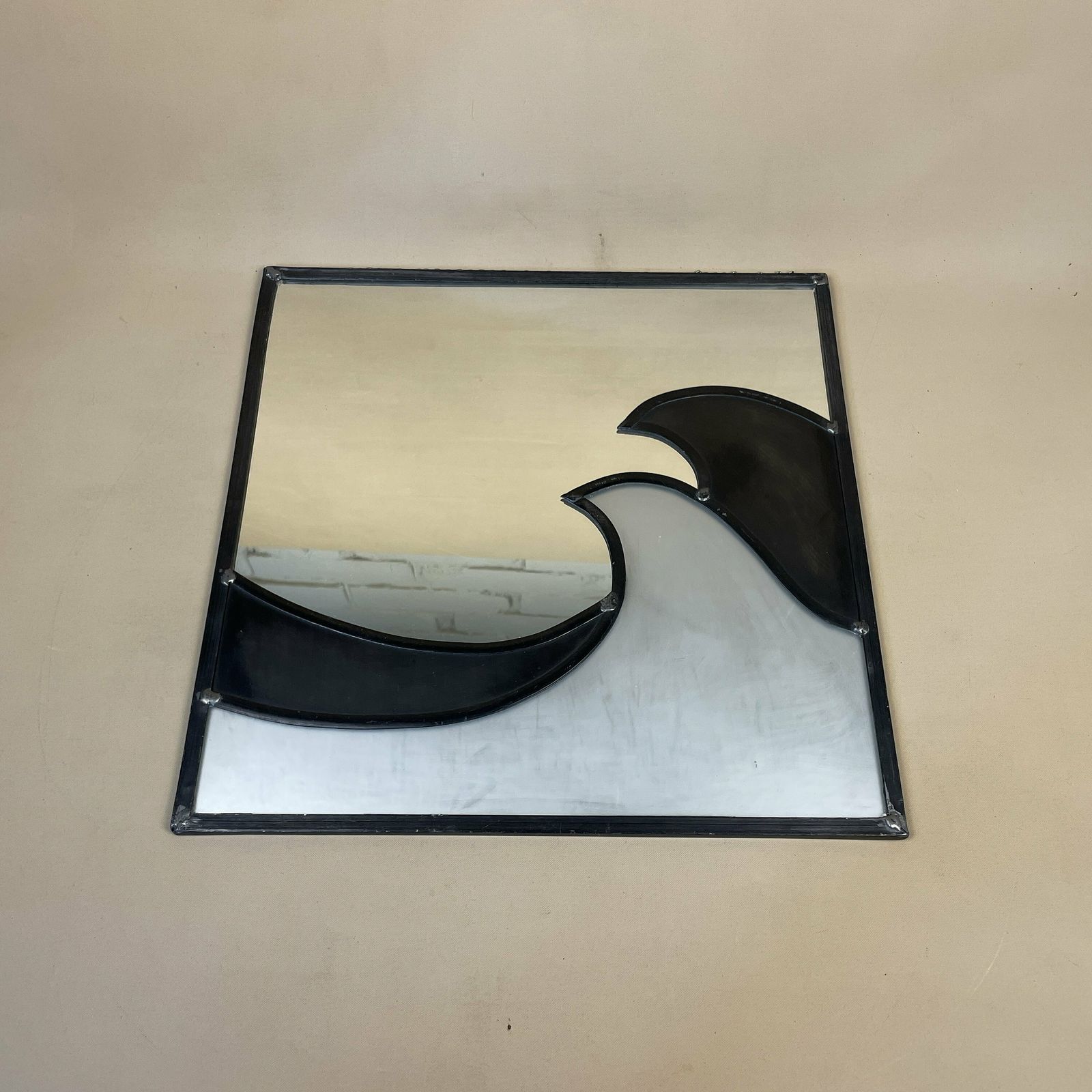 Vintage Tiffany Style Mirror Square Black White Retro Wave 80's Hanging Wall 30x30cm Glass Bedroom Hallway Antique Square photo 55.0