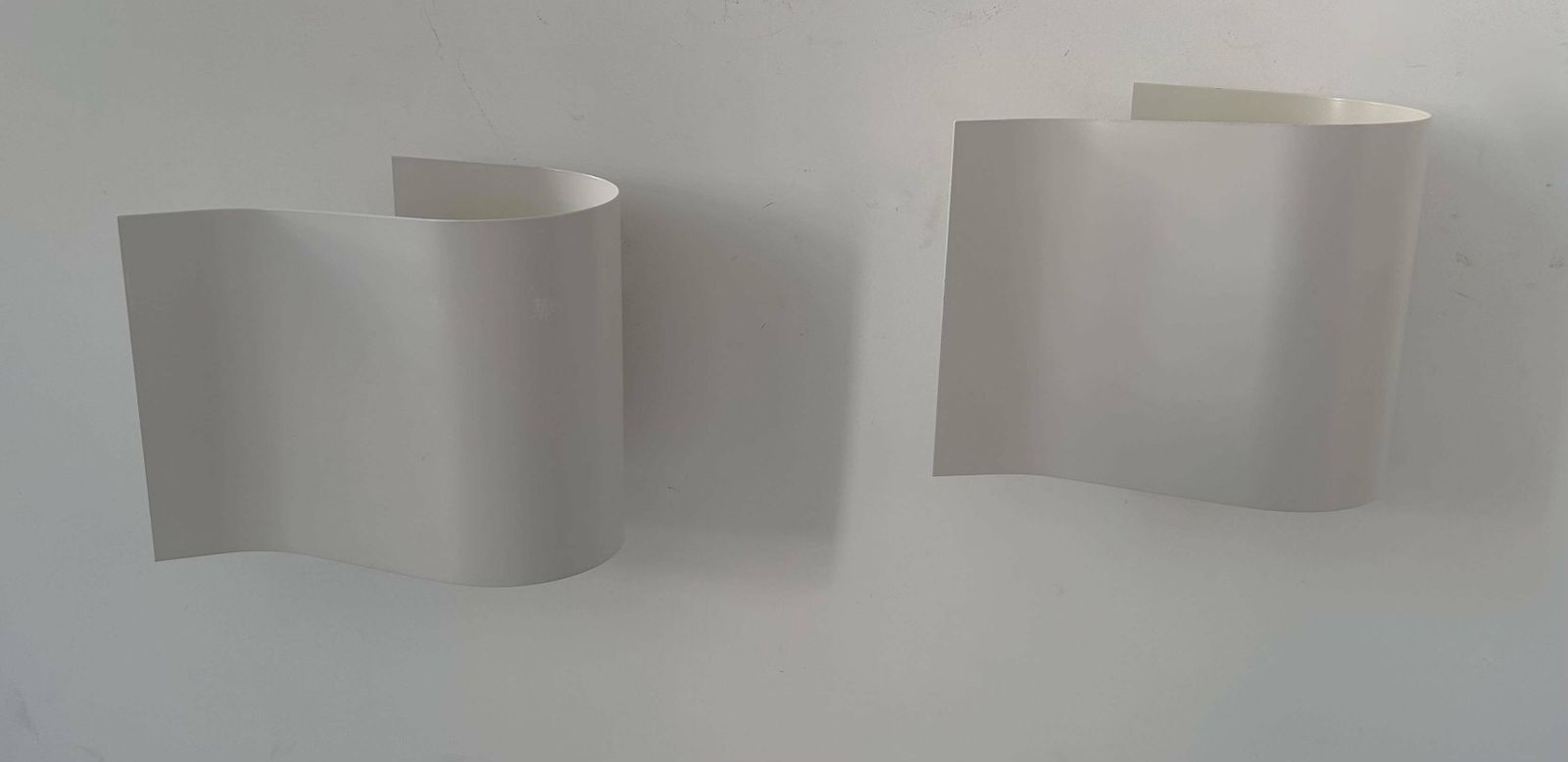 photo for sale Pair Of Vintage Wall Lights, Curved White Lacquered Metal, France 1980