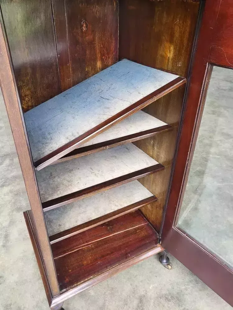 photo furniture Antique Edwardian Glazed Music Cabinet Bookcase Cabriole Legs Castors Shelves