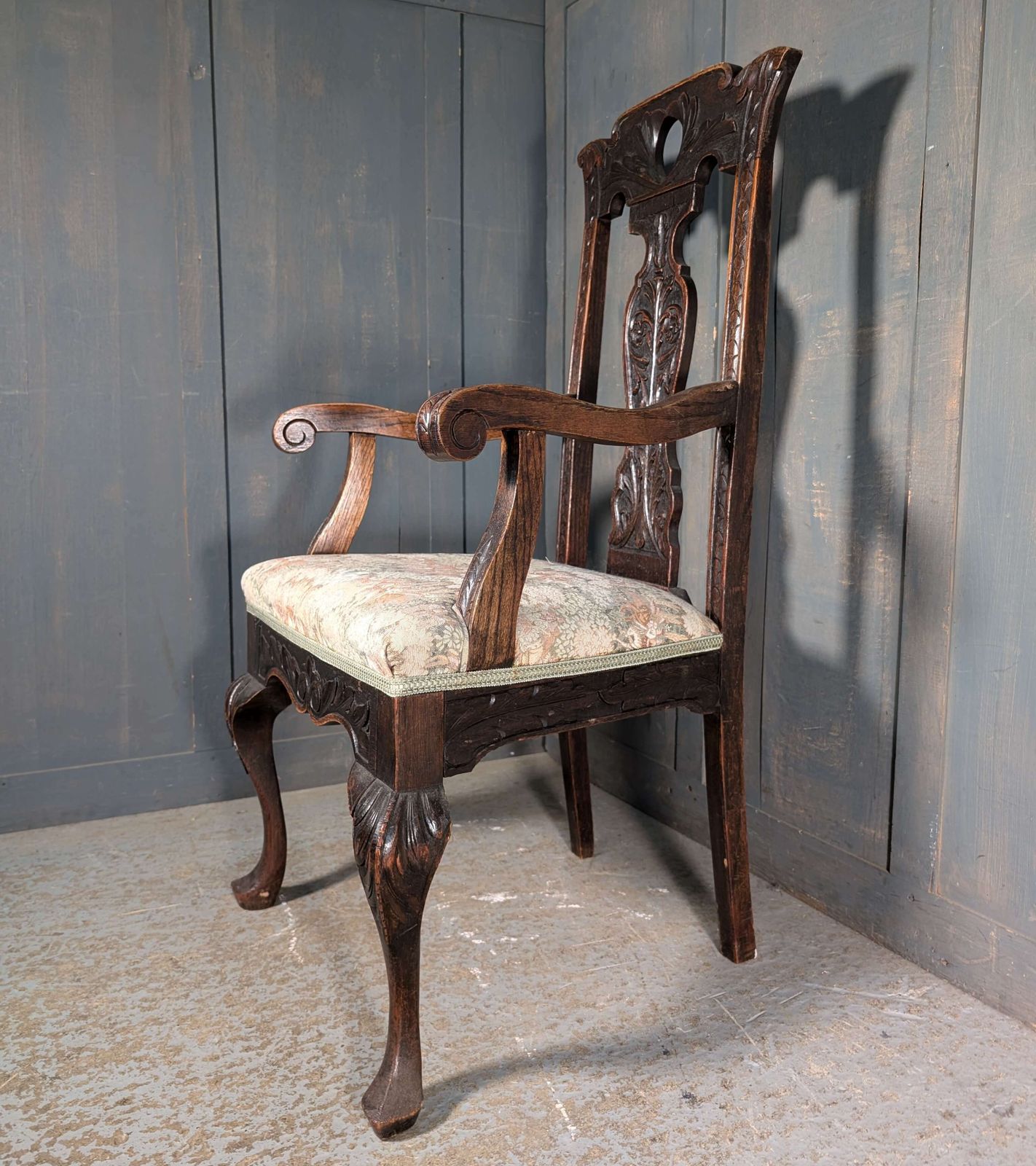 Antique Carolean Style Carved Oak Armchair photo 174.0