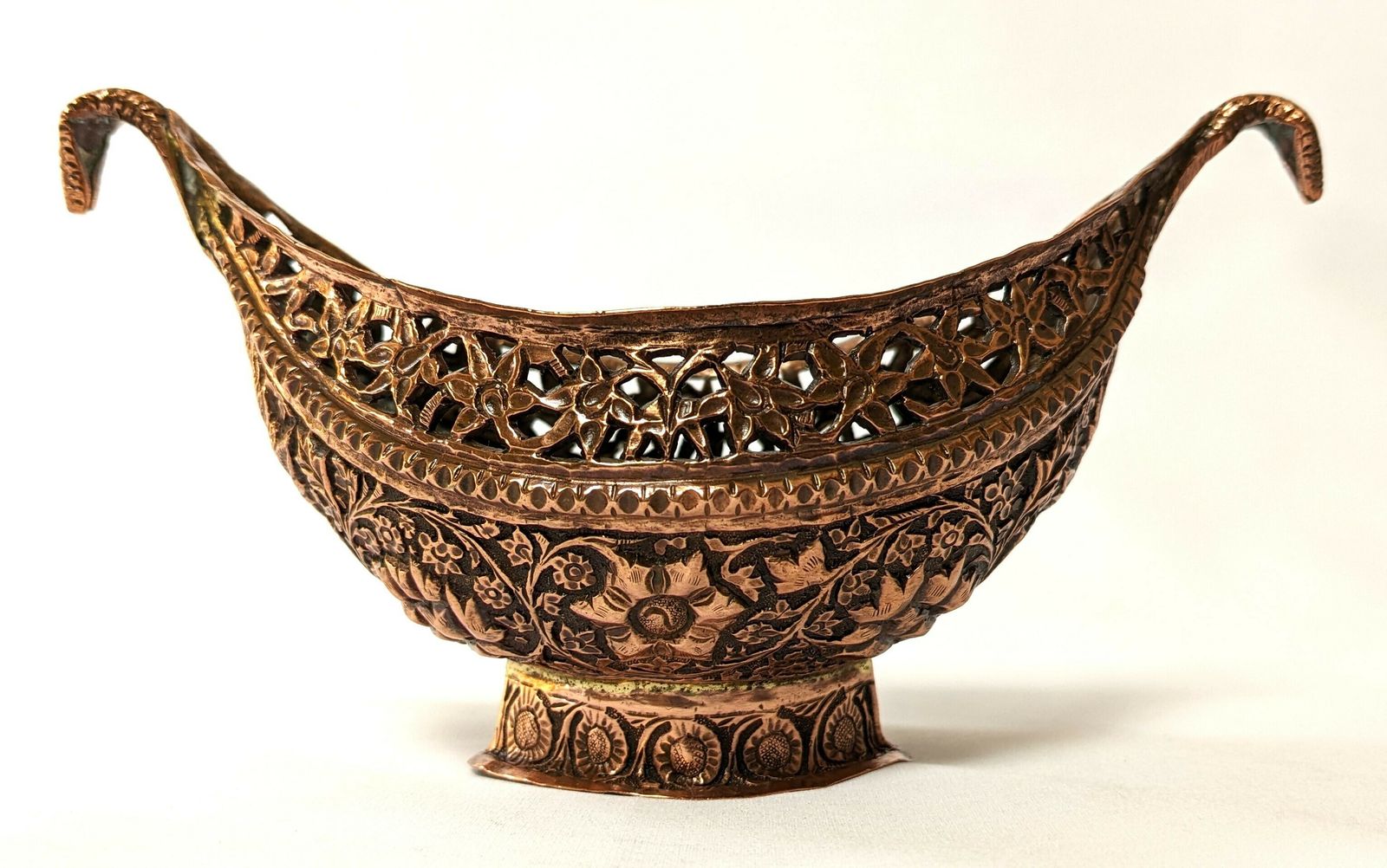 Antique Islamic Copper Kashkul Begging Bowl From Kashmir
