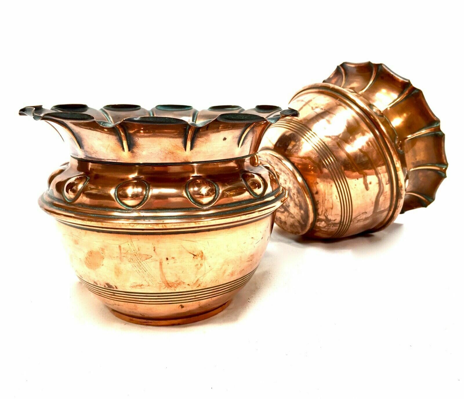 Antique Pair Of Arts And Crafts Copper Planters / Plant Pots / Art Nouveau C1900