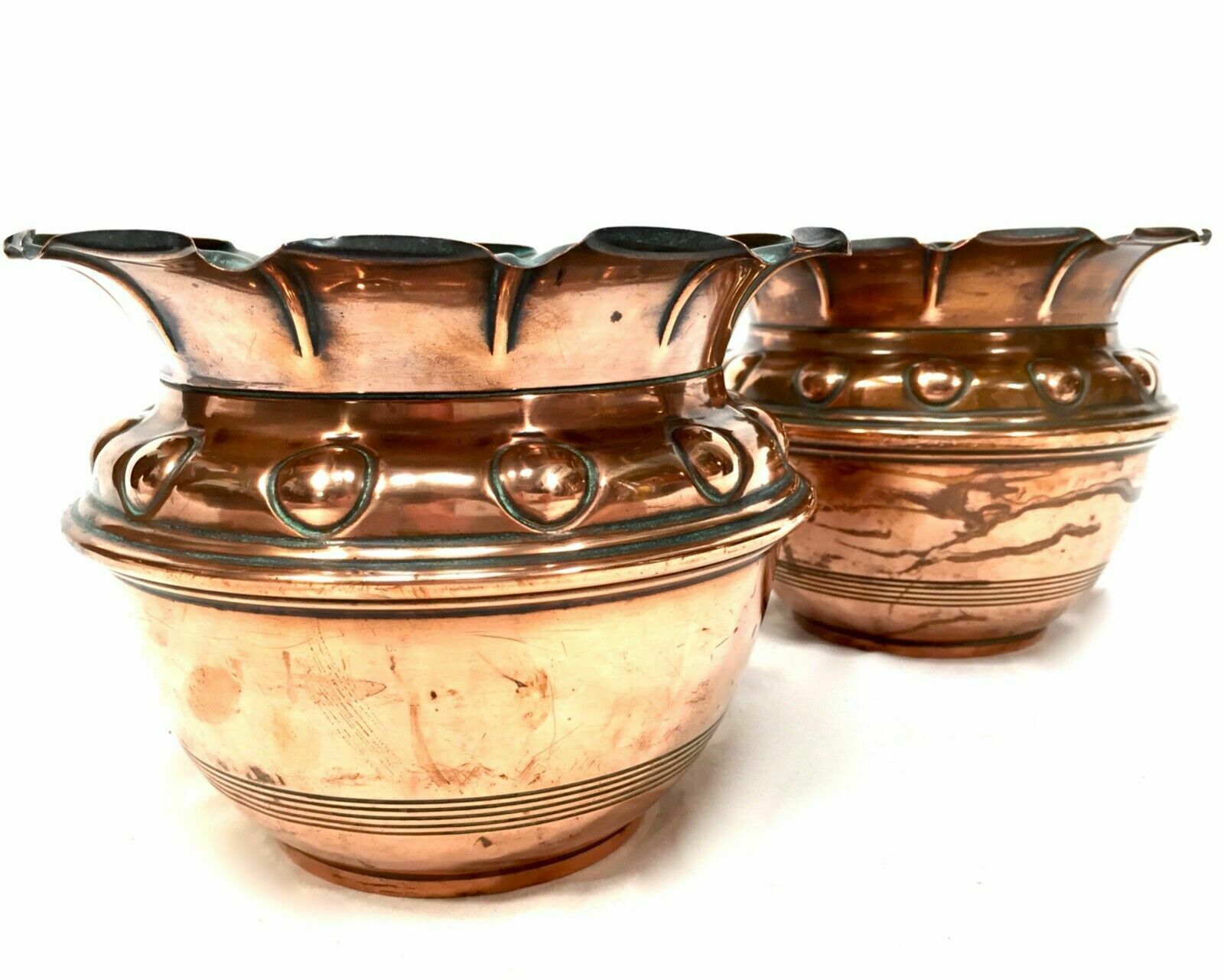 Antique Pair Of Arts And Crafts Copper Planters / Plant Pots / Art Nouveau C1900 photo buy