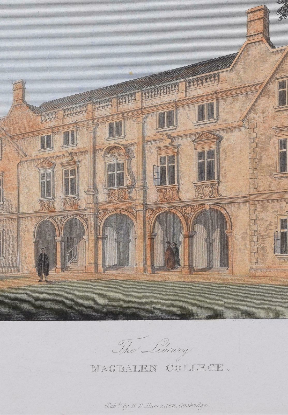 Magdalene College, Cambridge Pepys Library Hand Coloured Etching After Harraden photo Art