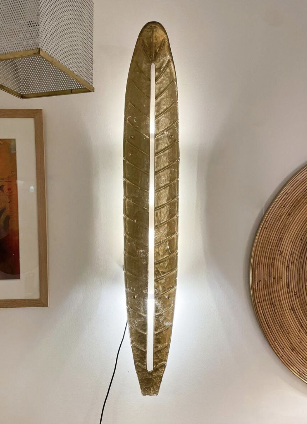 Mid Century Pair Of Gold Murano Glass Wall Lights In The Style Of Barovier photo vinterior