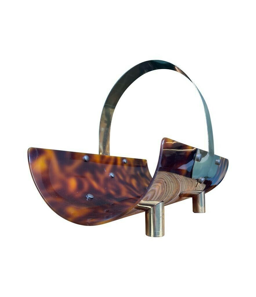 An Italian 1970s Faux Tortoise Shell And Brass Magazine Rack photo furniture