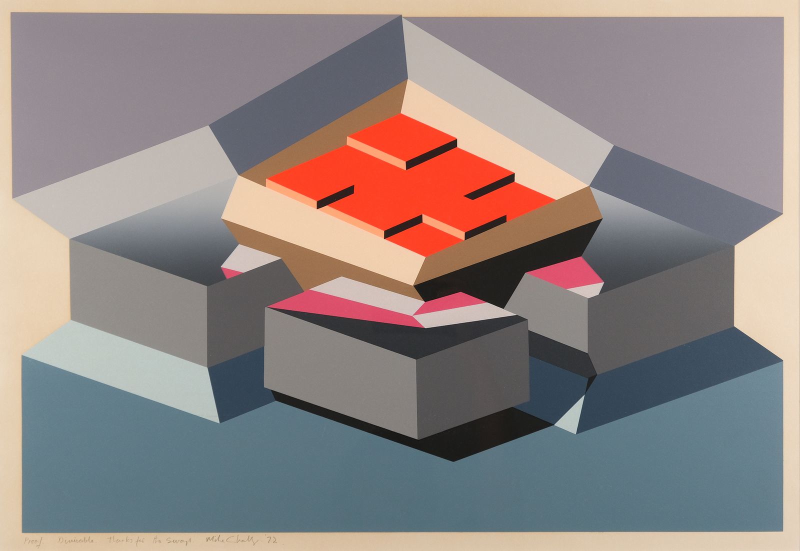 Michael Challenger "Divisable" Op Art Geometric Screenprint, Artist's Proof, 1972 photo furniture