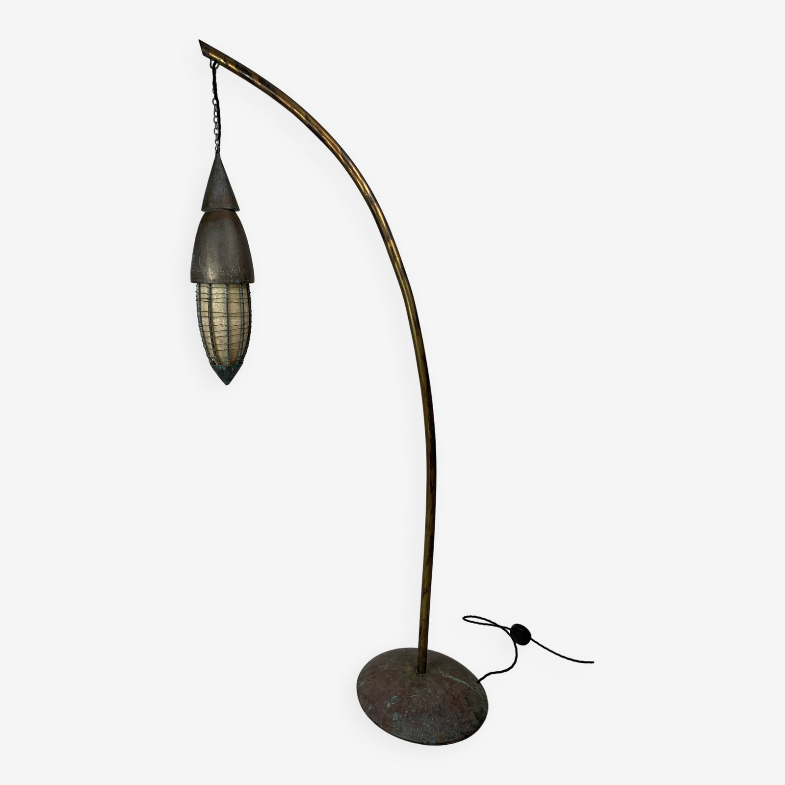 Patinated Rustic Copper And Steel Floor Lamp With Lantern, Indonesia 1980s