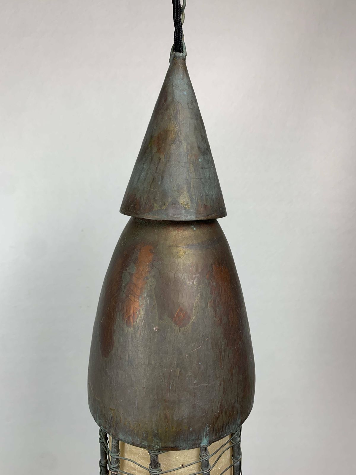 Patinated Rustic Copper And Steel Floor Lamp With Lantern, Indonesia 1980s photo for sale