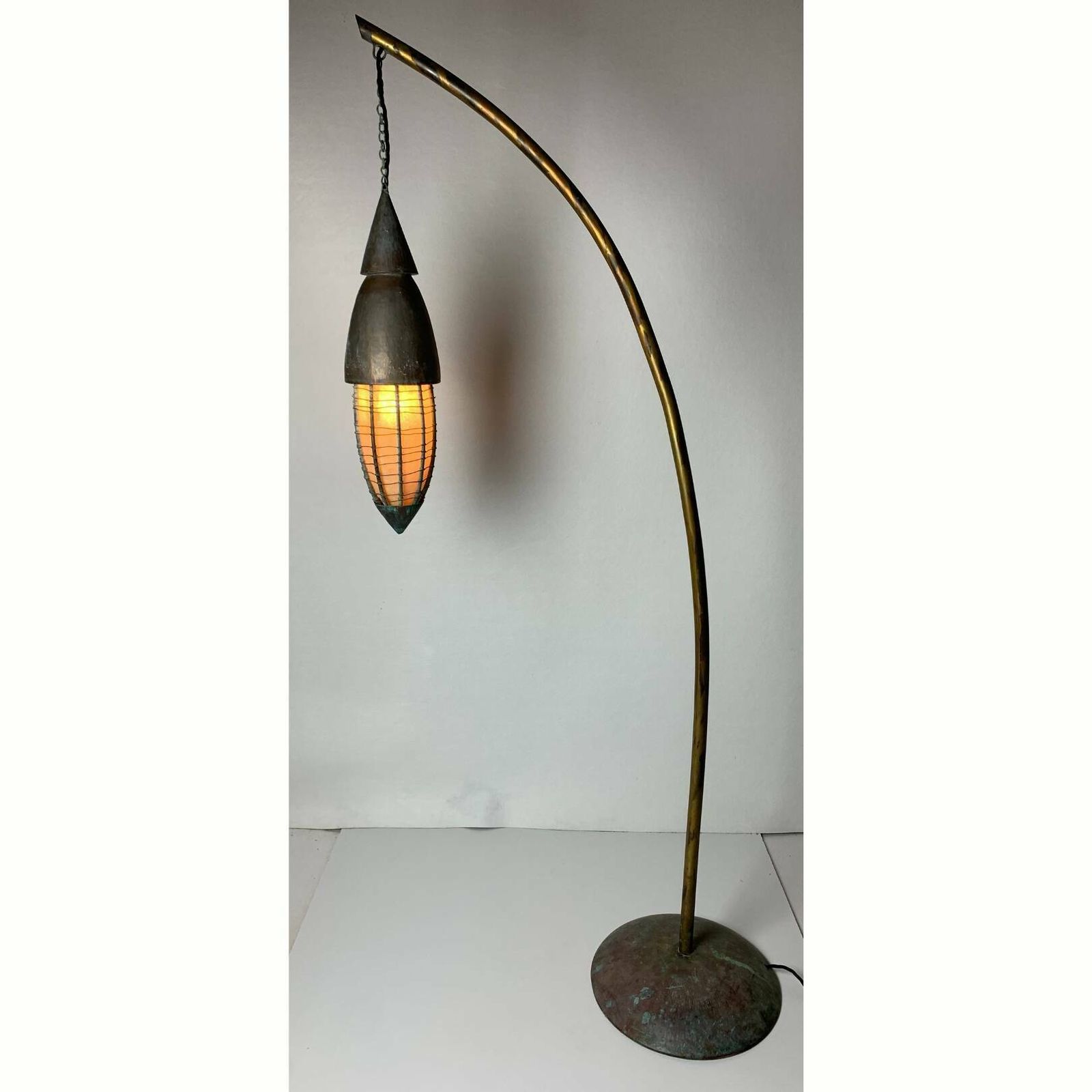 Lighting Patinated Rustic Copper And Steel Floor Lamp With Lantern, Indonesia 1980s photo