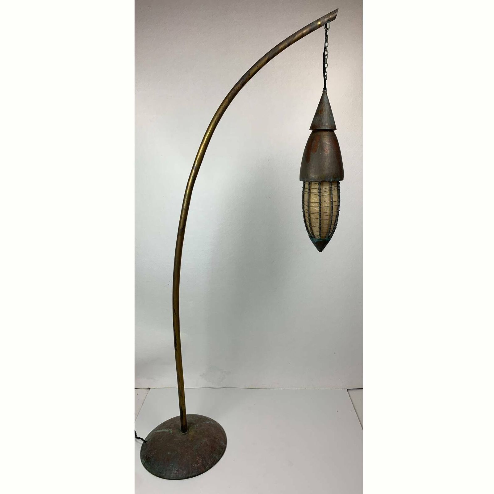 2400.0 Patinated Rustic Copper And Steel Floor Lamp With Lantern, Indonesia 1980s photo
