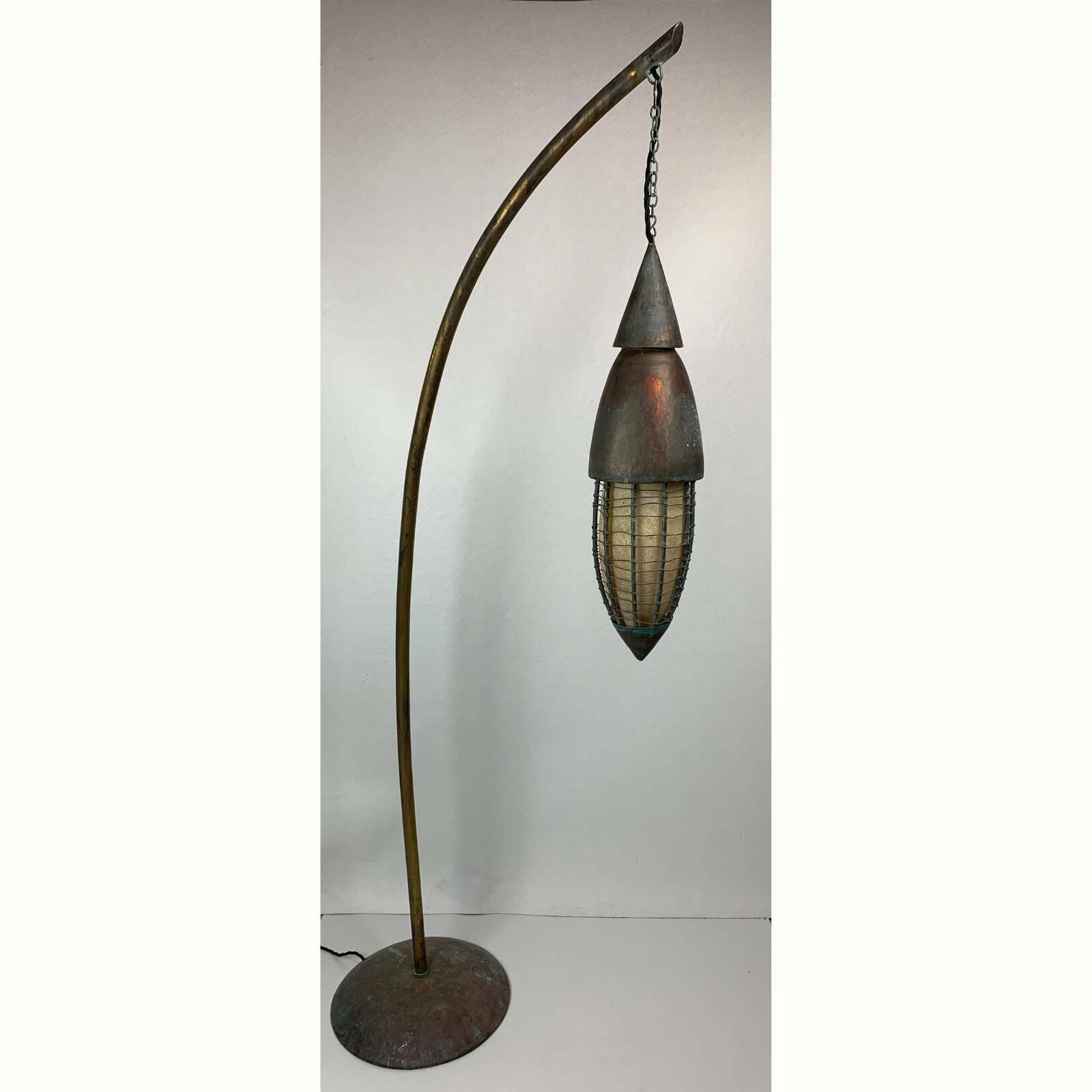 photo vinterior Patinated Rustic Copper And Steel Floor Lamp With Lantern, Indonesia 1980s