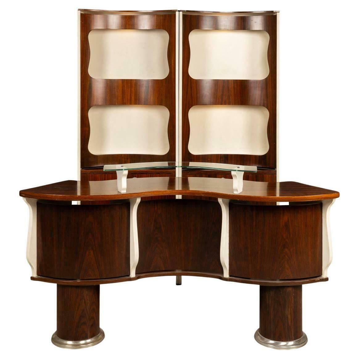 20th Century Italian Standing Dry Bar In Hardwood & Cream Laminate C.1970