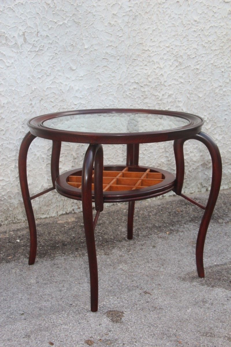 Paolo Buffa Round Italian Coffee Table Mid Century Italian Design 1950 Mahogany photo for sale