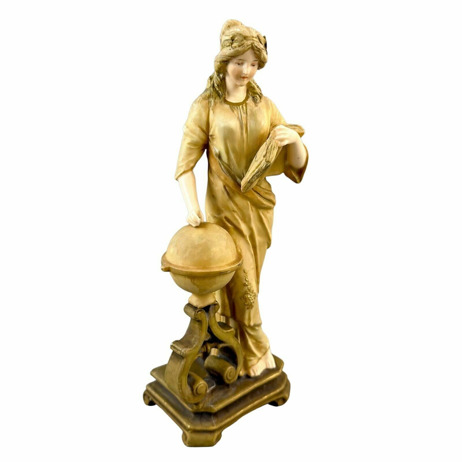 Antique Art Nouveau Ernst Wahliss Turn Wein Porcelain Figurine Woman "Geography"